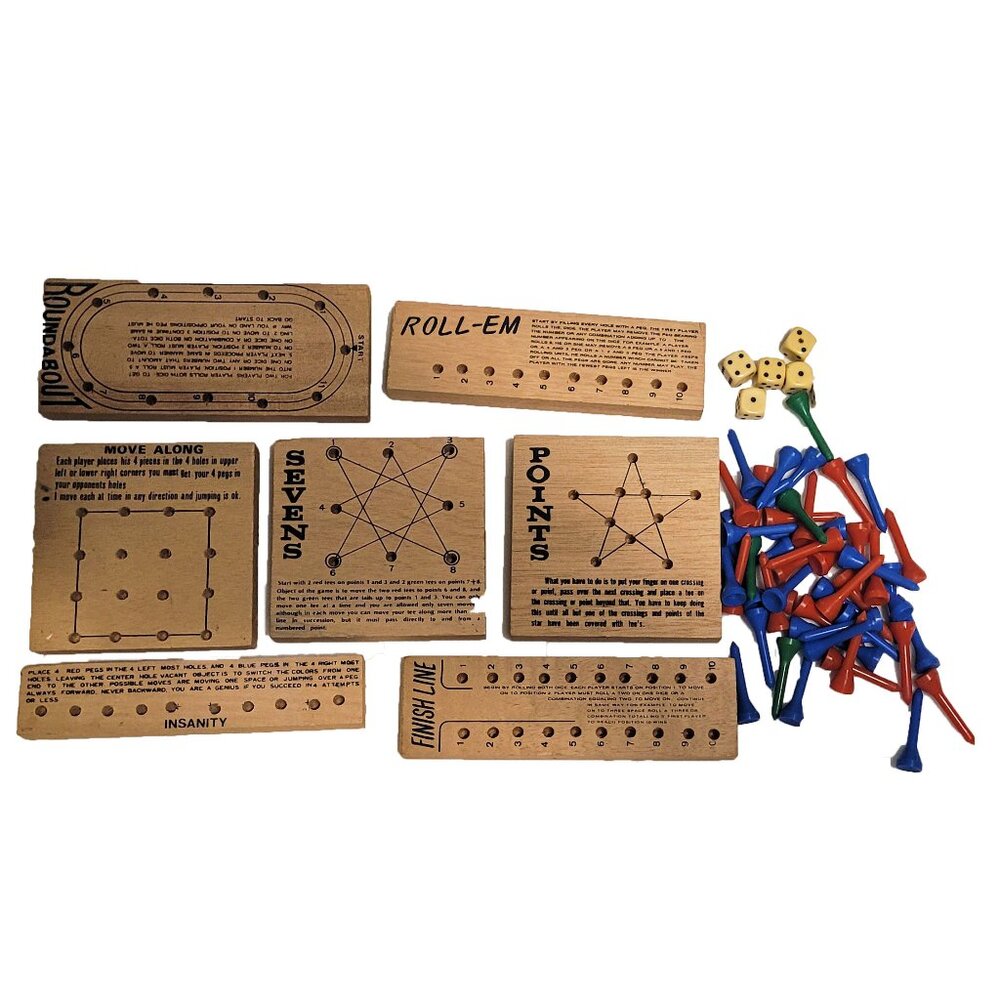 Set of 4 Games, vintage Hangman, Peg Games and Book included